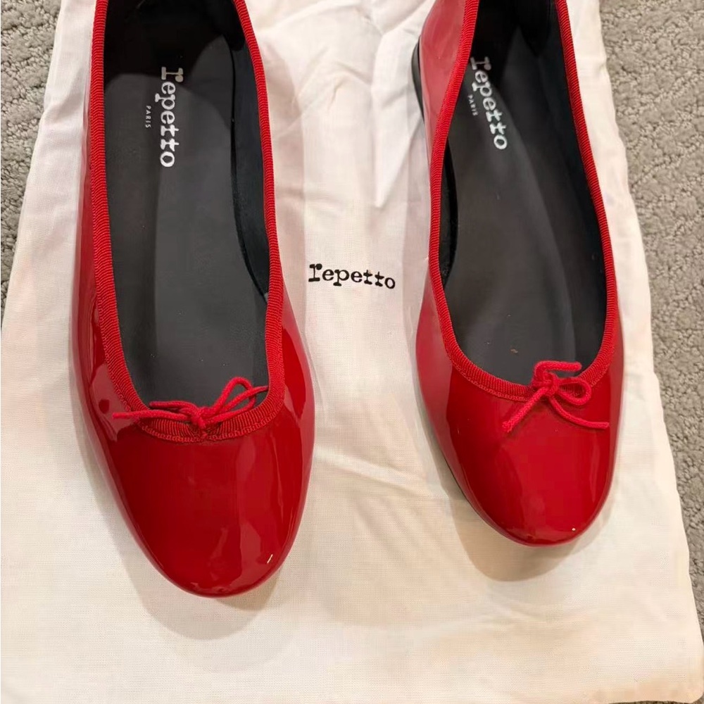 Repetto Red Patent Ballet Flats with Bow